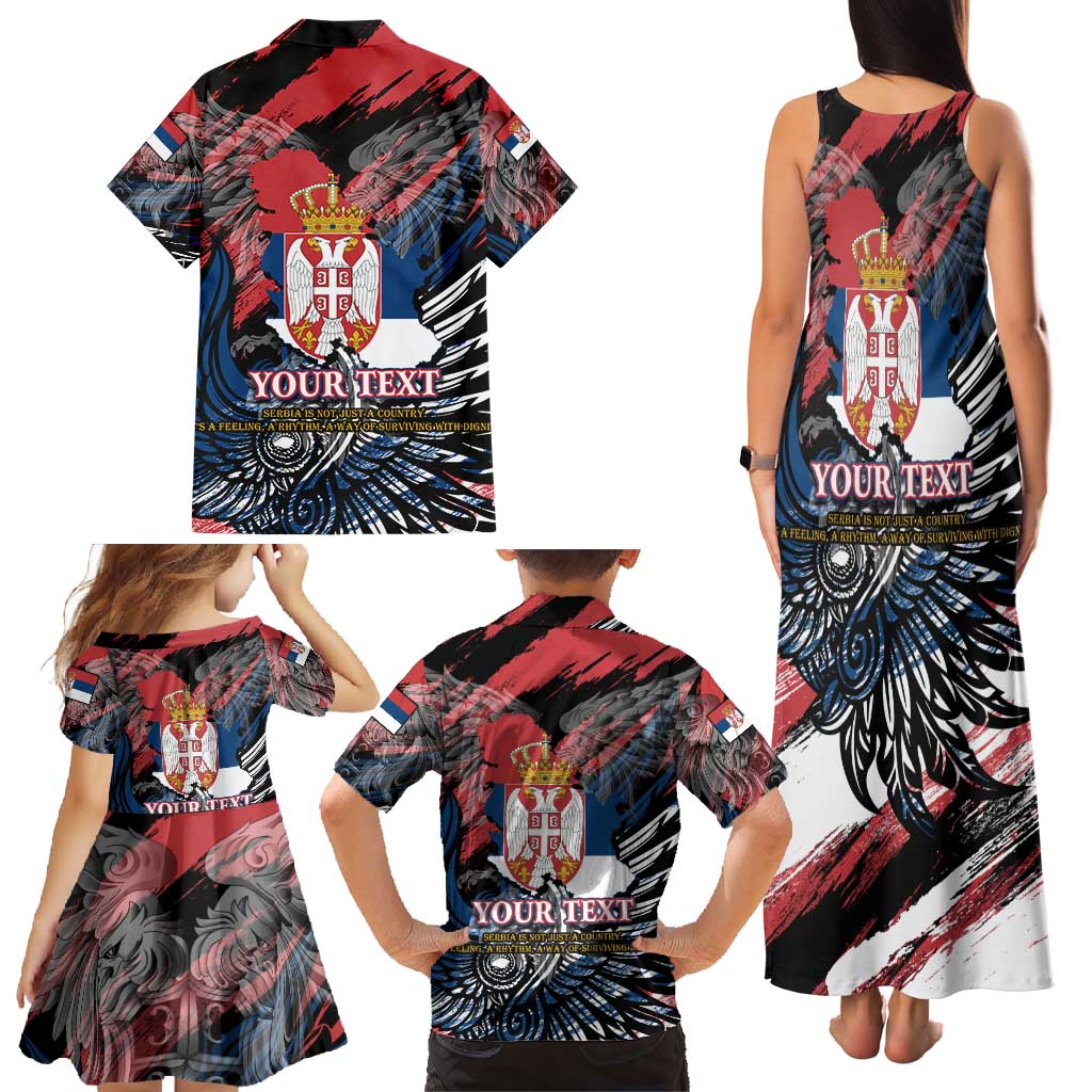 Serbia Family Matching Tank Maxi Dress and Hawaiian Shirt Wings of the Nation Crown of Heritage