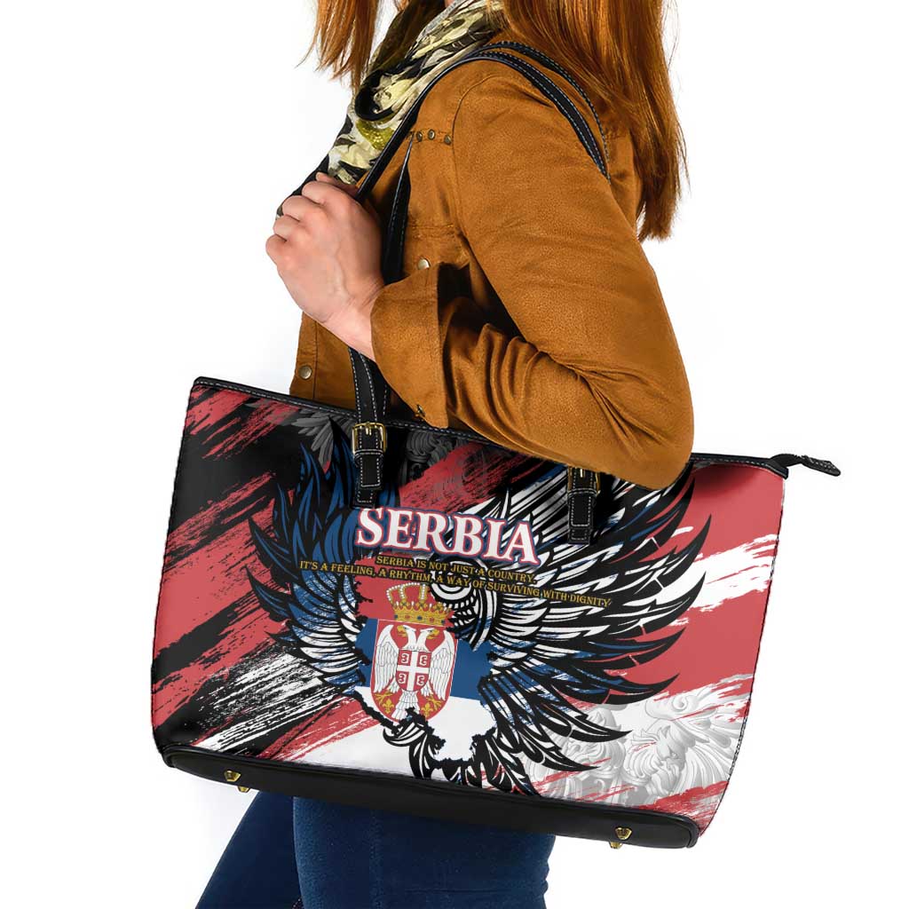 Serbia Leather Tote Bag Wings of the Nation Crown of Heritage