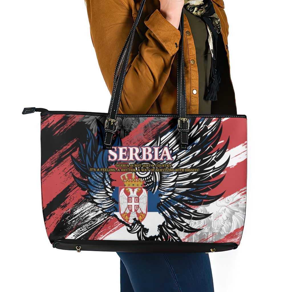 Serbia Leather Tote Bag Wings of the Nation Crown of Heritage