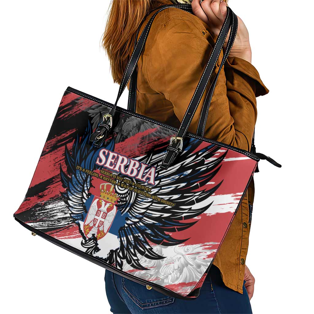 Serbia Leather Tote Bag Wings of the Nation Crown of Heritage