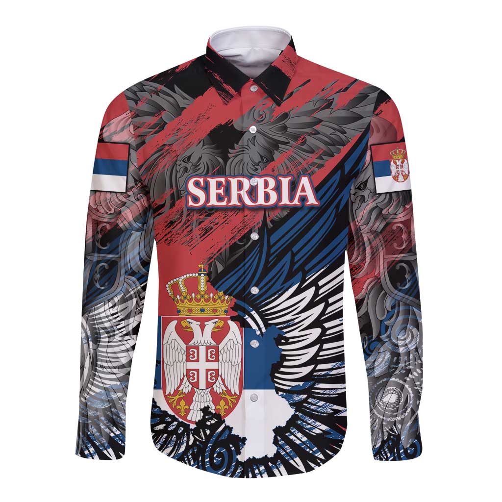 Serbia Long Sleeve Button Shirt Wings of the Nation Crown of Heritage