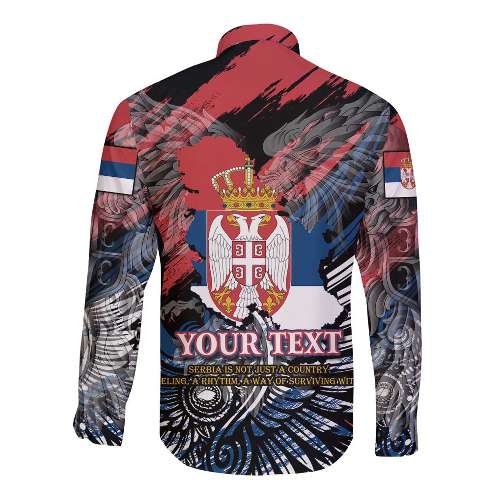 Serbia Long Sleeve Button Shirt Wings of the Nation Crown of Heritage