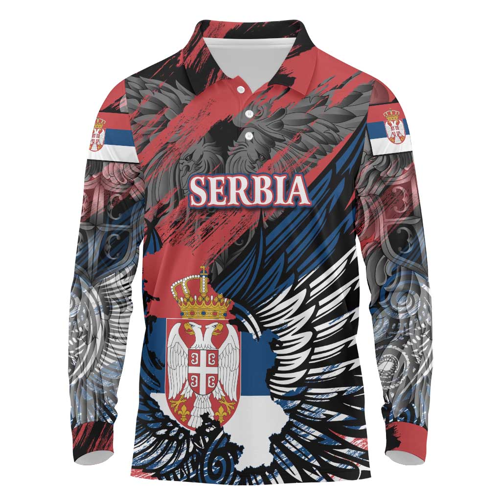 Serbia Long Sleeve Polo Shirt Wings of the Nation Crown of Heritage