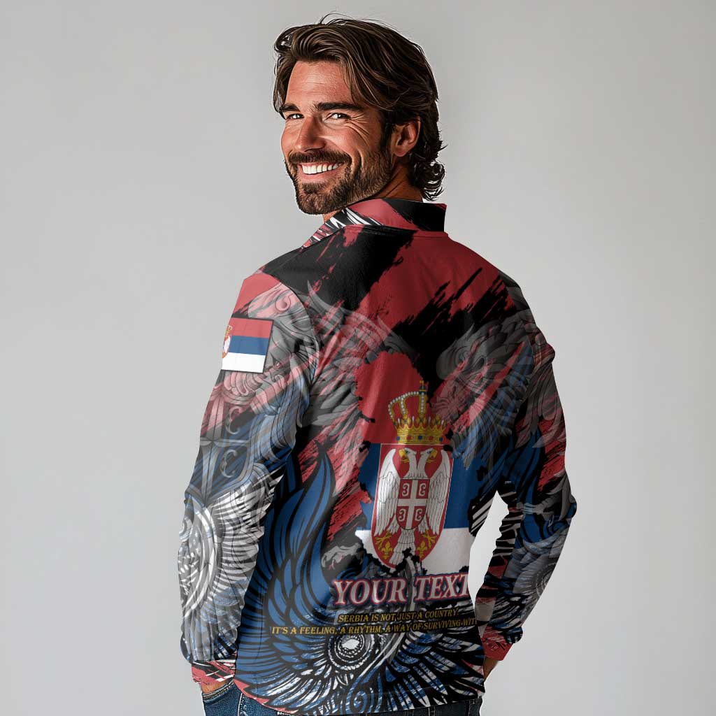 Serbia Long Sleeve Polo Shirt Wings of the Nation Crown of Heritage