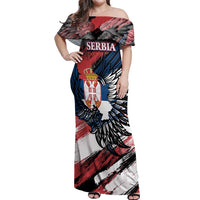 Serbia Off Shoulder Maxi Dress Wings of the Nation Crown of Heritage