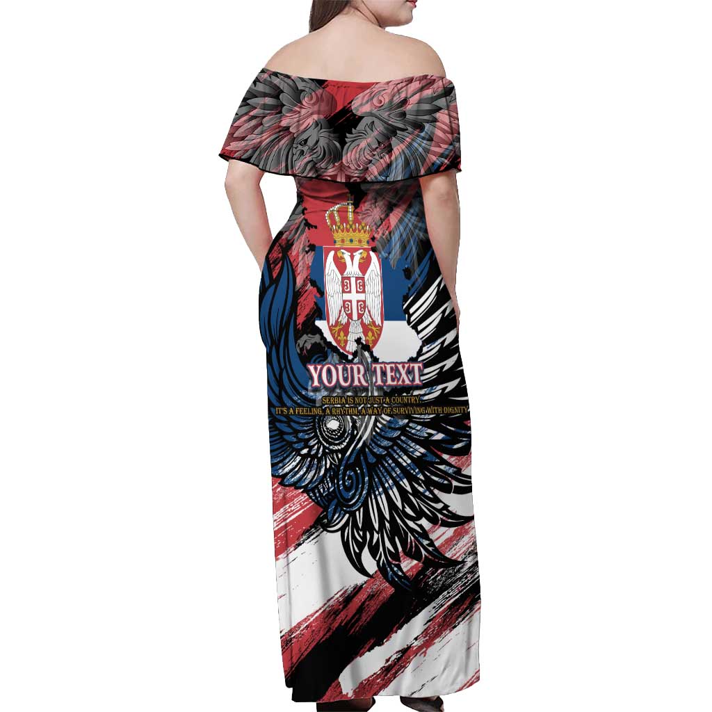 Serbia Off Shoulder Maxi Dress Wings of the Nation Crown of Heritage