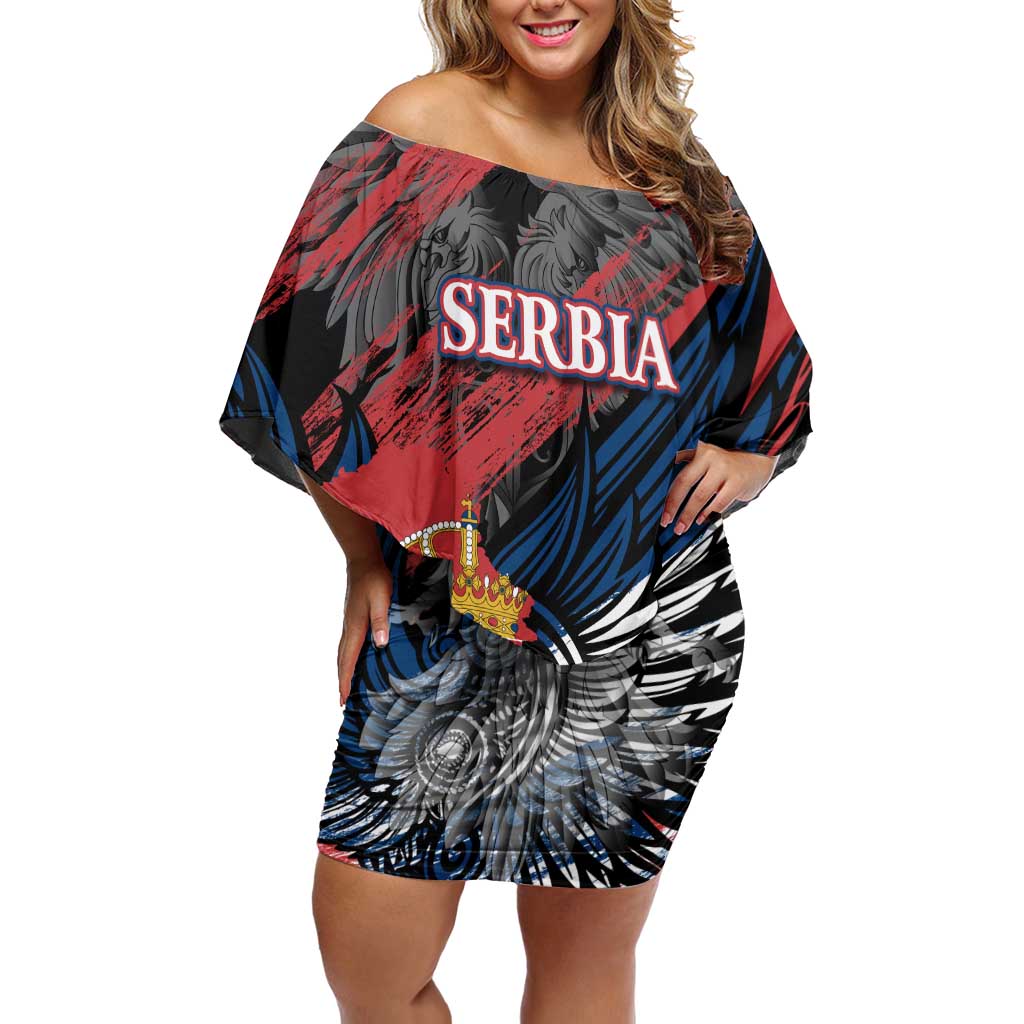 Serbia Off Shoulder Short Dress Wings of the Nation Crown of Heritage