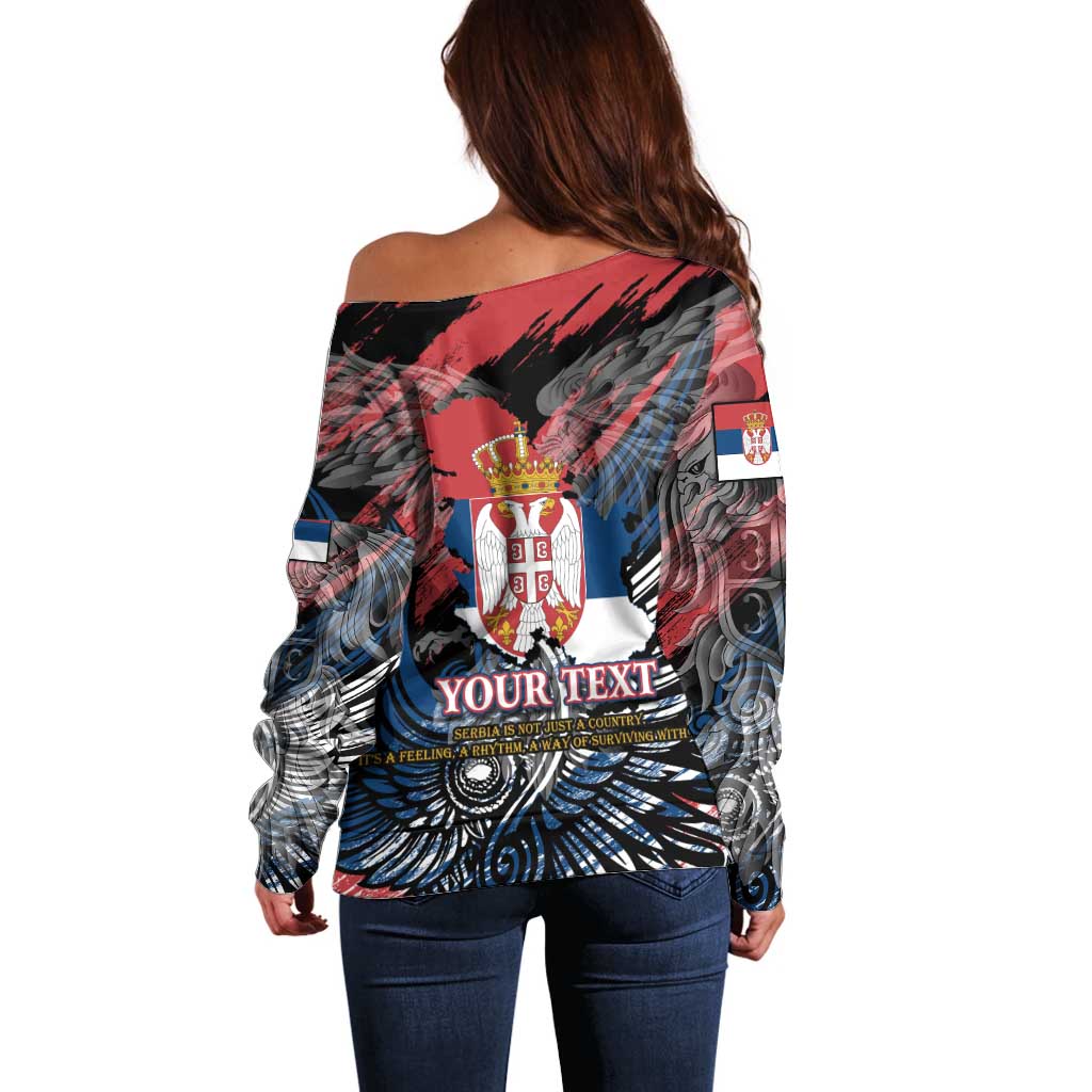 Serbia Off Shoulder Sweater Wings of the Nation Crown of Heritage