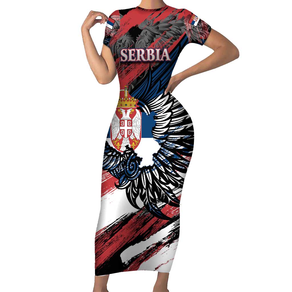 Serbia Short Sleeve Bodycon Dress Wings of the Nation Crown of Heritage