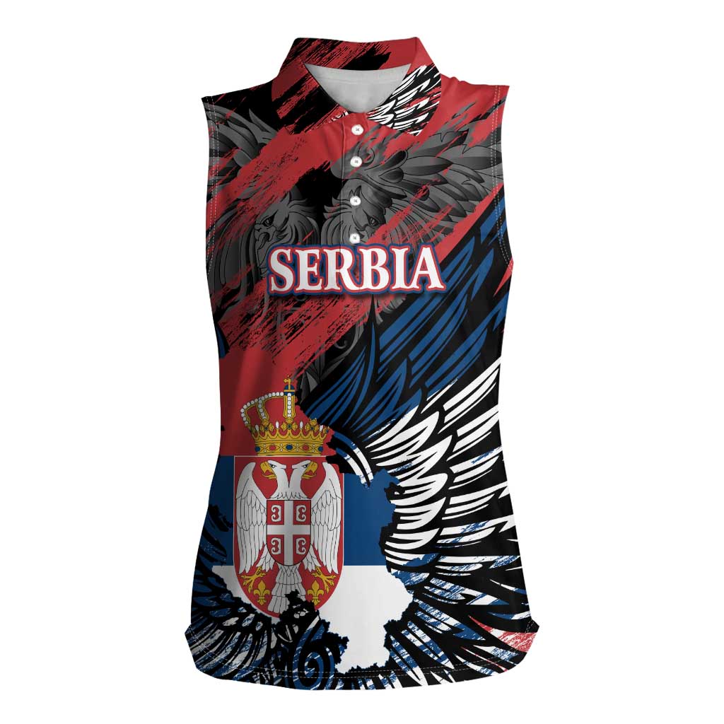 Serbia Women Sleeveless Polo Shirt Wings of the Nation Crown of Heritage