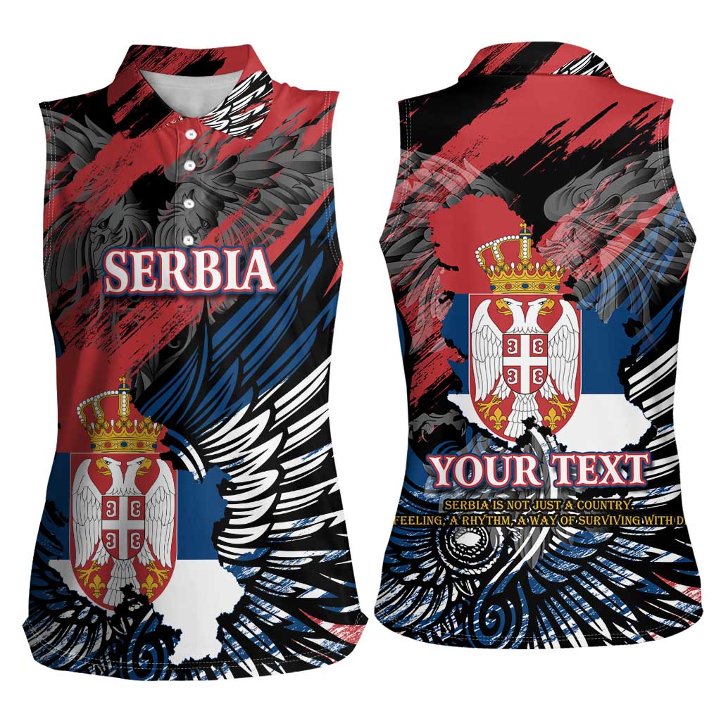 Serbia Women Sleeveless Polo Shirt Wings of the Nation Crown of Heritage