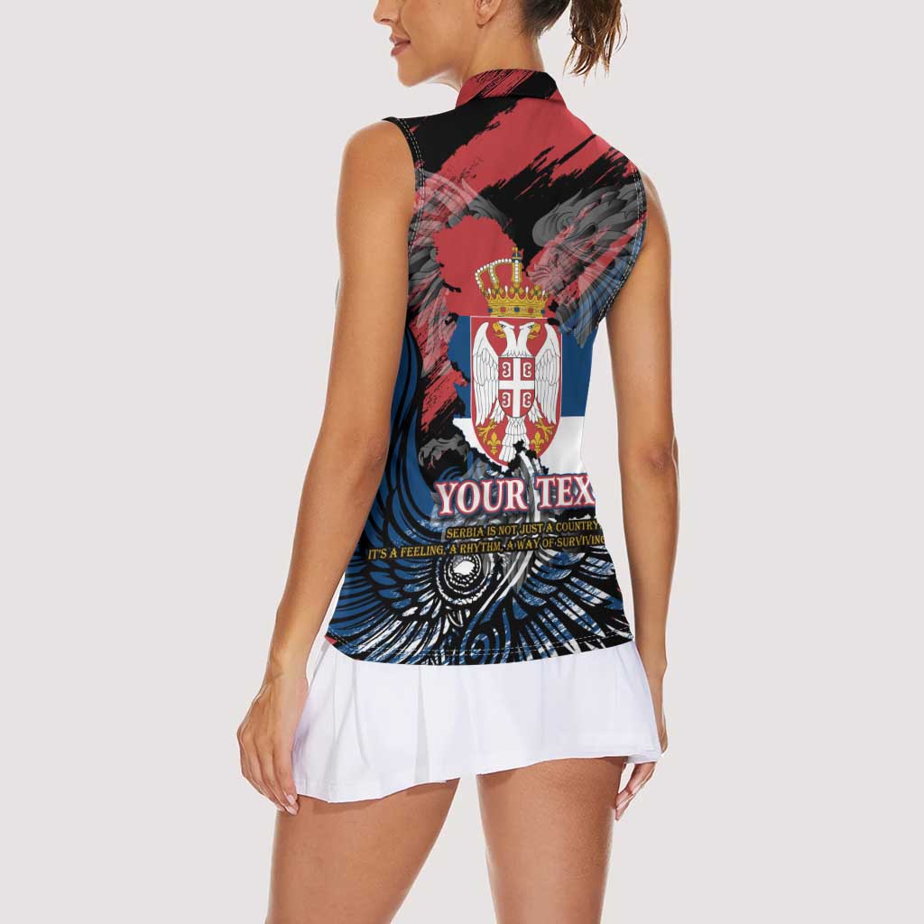 Serbia Women Sleeveless Polo Shirt Wings of the Nation Crown of Heritage