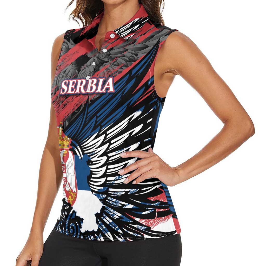 Serbia Women Sleeveless Polo Shirt Wings of the Nation Crown of Heritage