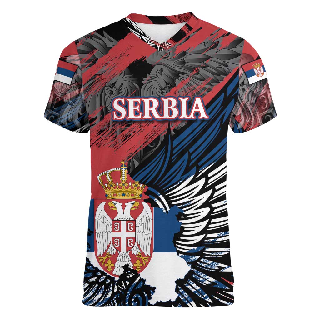 Serbia Women V-Neck T-Shirt Wings of the Nation Crown of Heritage