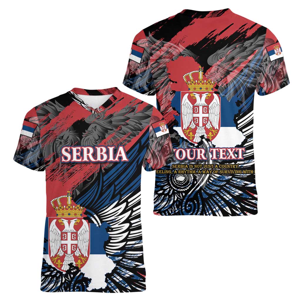 Serbia Women V-Neck T-Shirt Wings of the Nation Crown of Heritage
