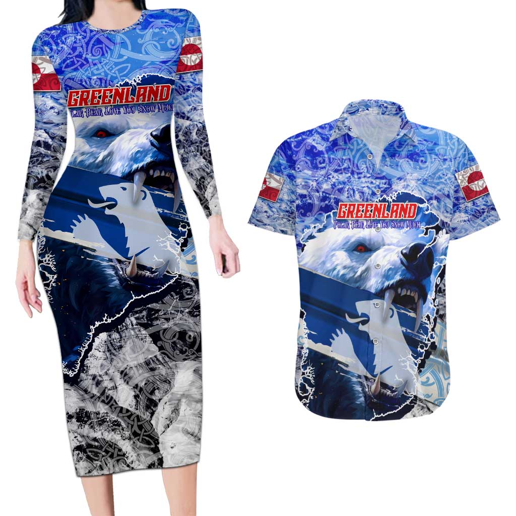 Greenland Couples Matching Long Sleeve Bodycon Dress and Hawaiian Shirt Polar Bear Power You Snow Much