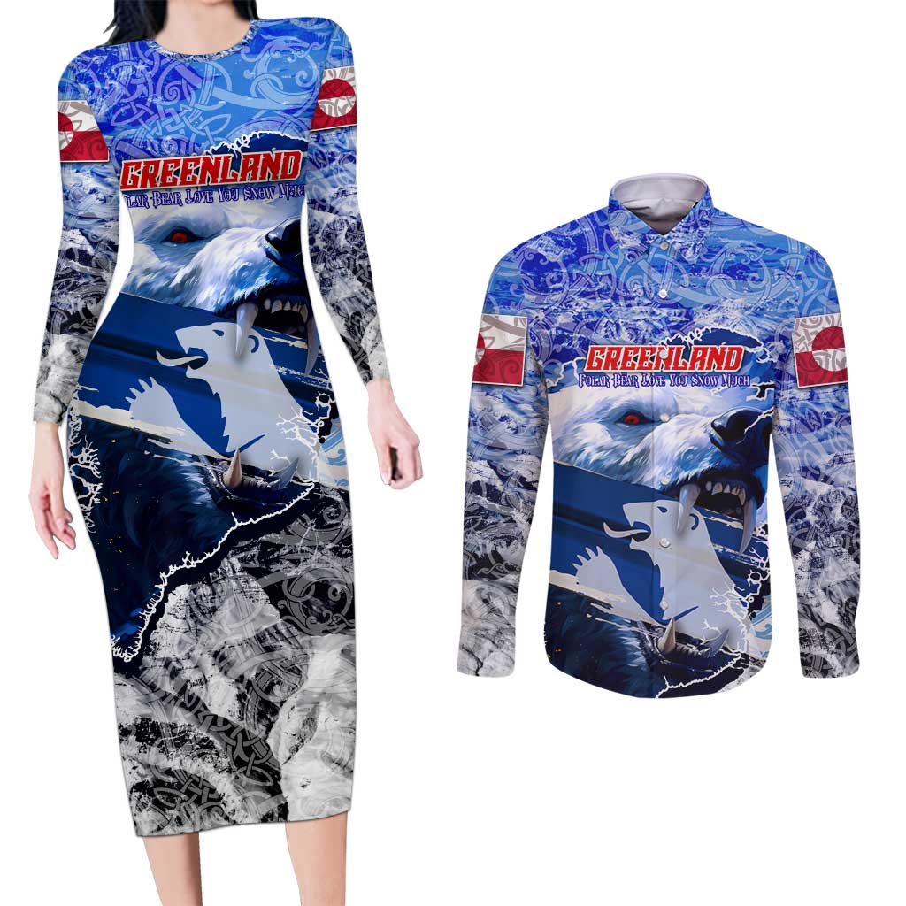 Greenland Couples Matching Long Sleeve Bodycon Dress and Long Sleeve Button Shirt Polar Bear Power You Snow Much