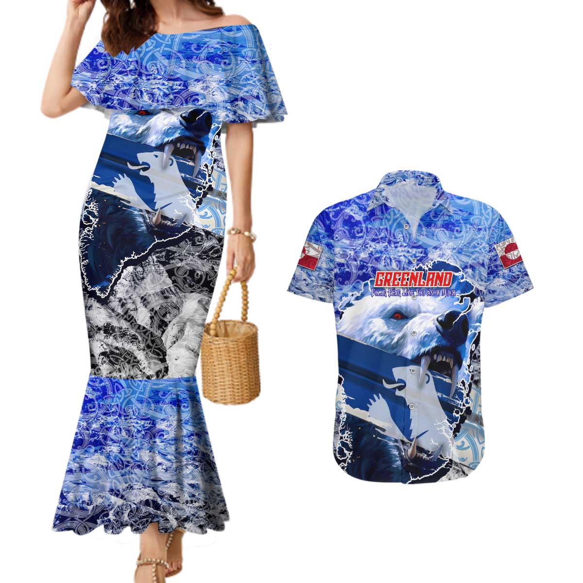 Greenland Couples Matching Mermaid Dress and Hawaiian Shirt Polar Bear Power You Snow Much