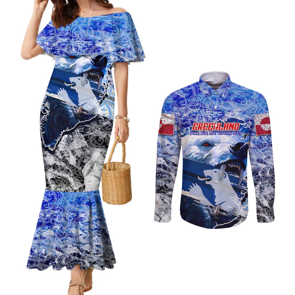 Greenland Couples Matching Mermaid Dress and Long Sleeve Button Shirt Polar Bear Power You Snow Much