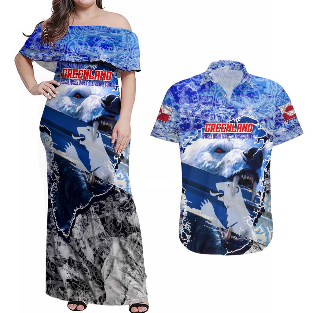 Greenland Couples Matching Off Shoulder Maxi Dress and Hawaiian Shirt Polar Bear Power You Snow Much