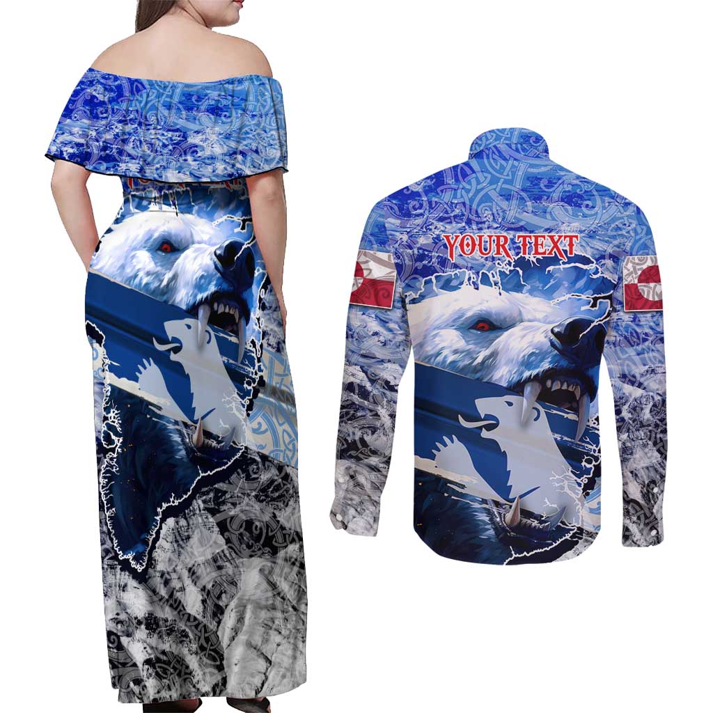 Greenland Couples Matching Off Shoulder Maxi Dress and Long Sleeve Button Shirt Polar Bear Power You Snow Much