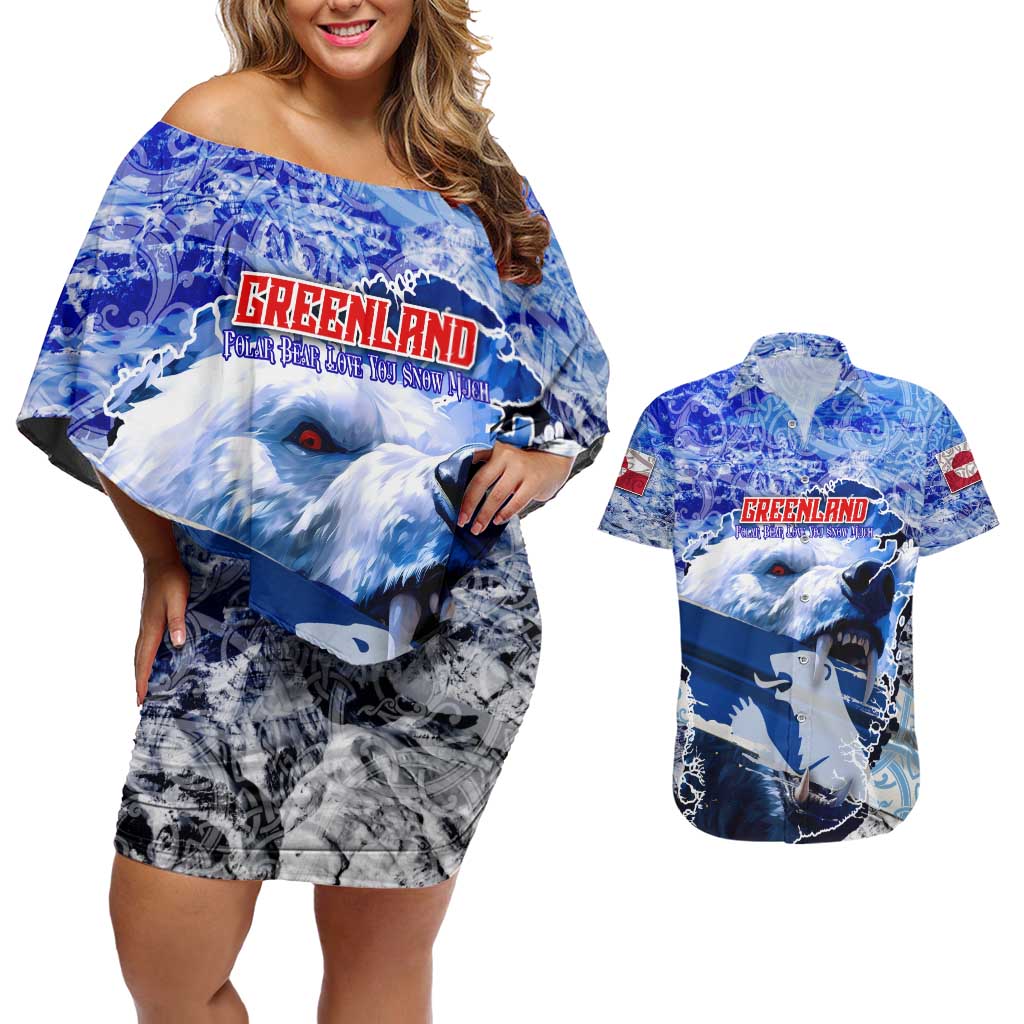 Greenland Couples Matching Off Shoulder Short Dress and Hawaiian Shirt Polar Bear Power You Snow Much