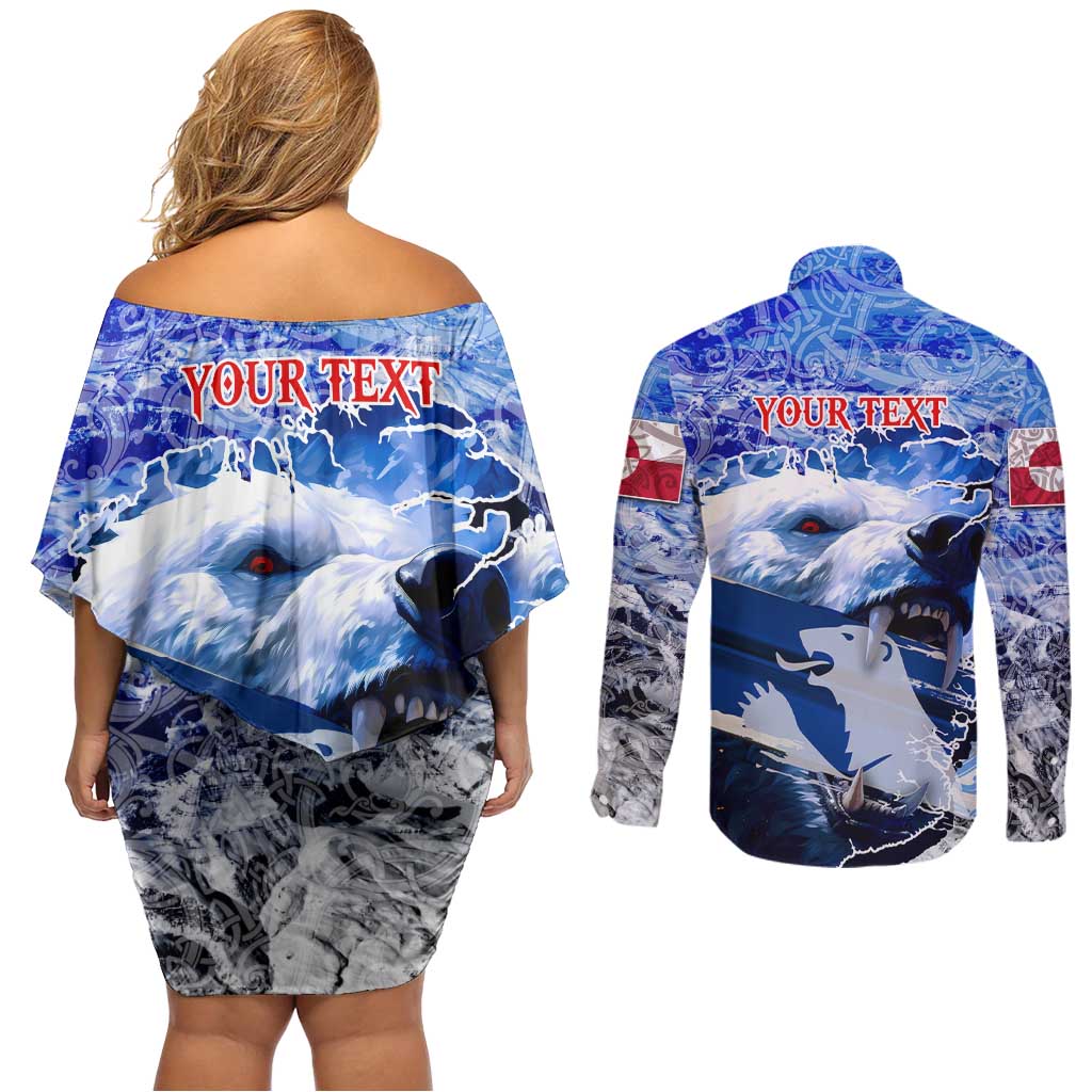 Greenland Couples Matching Off Shoulder Short Dress and Long Sleeve Button Shirt Polar Bear Power You Snow Much