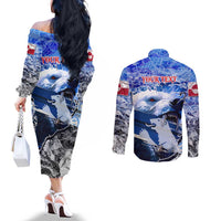 Greenland Couples Matching Off The Shoulder Long Sleeve Dress and Long Sleeve Button Shirt Polar Bear Power You Snow Much