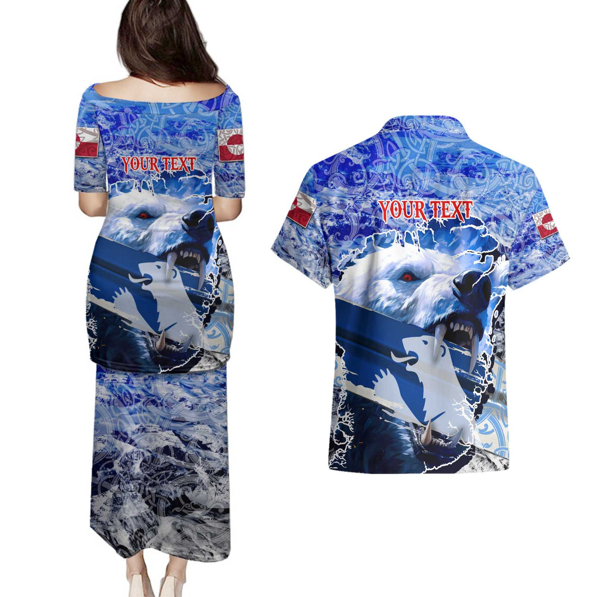 Greenland Couples Matching Puletasi and Hawaiian Shirt Polar Bear Power You Snow Much