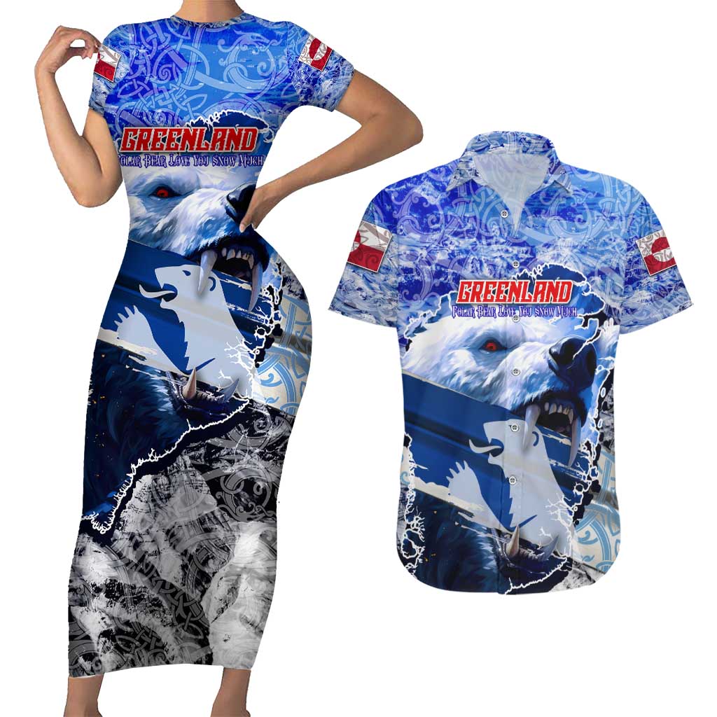 Greenland Couples Matching Short Sleeve Bodycon Dress and Hawaiian Shirt Polar Bear Power You Snow Much