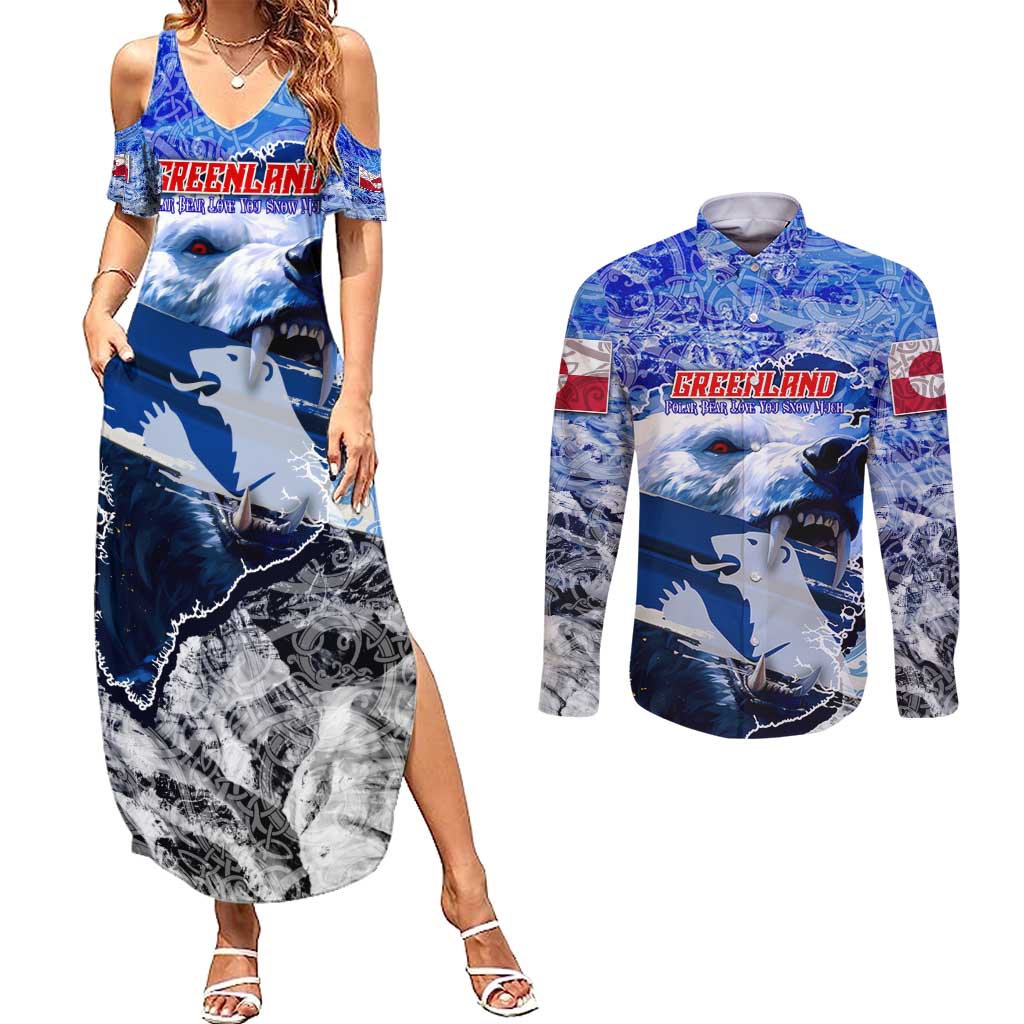 Greenland Couples Matching Summer Maxi Dress and Long Sleeve Button Shirt Polar Bear Power You Snow Much