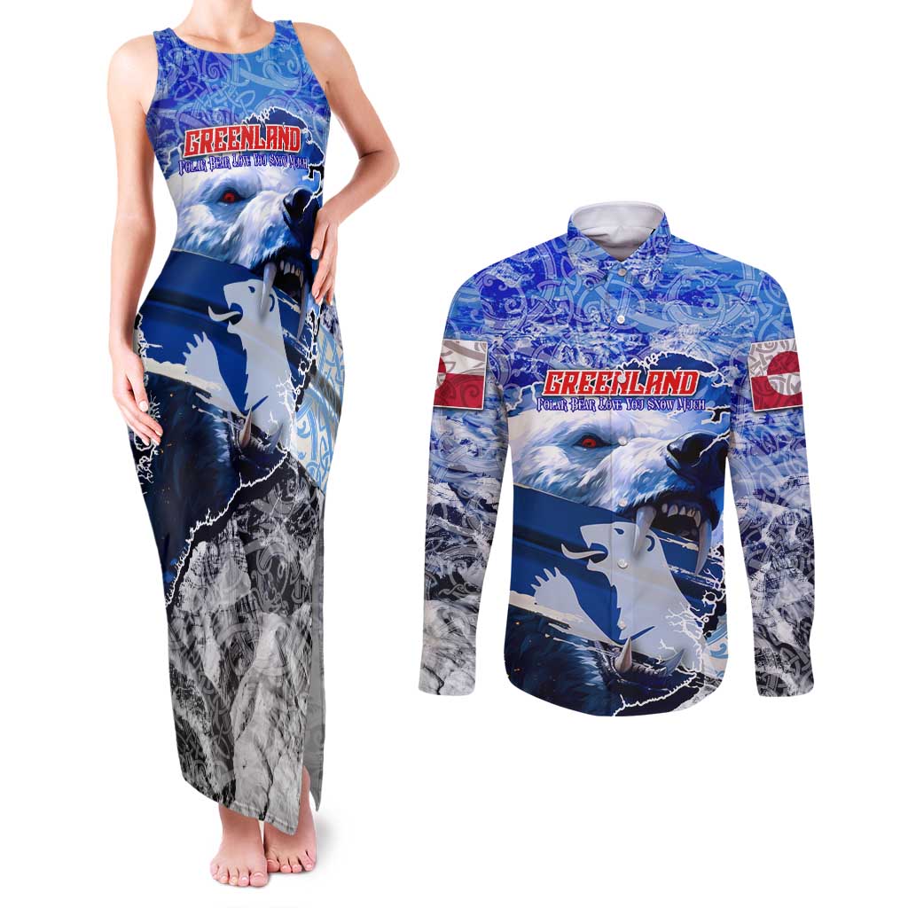 Greenland Couples Matching Tank Maxi Dress and Long Sleeve Button Shirt Polar Bear Power You Snow Much