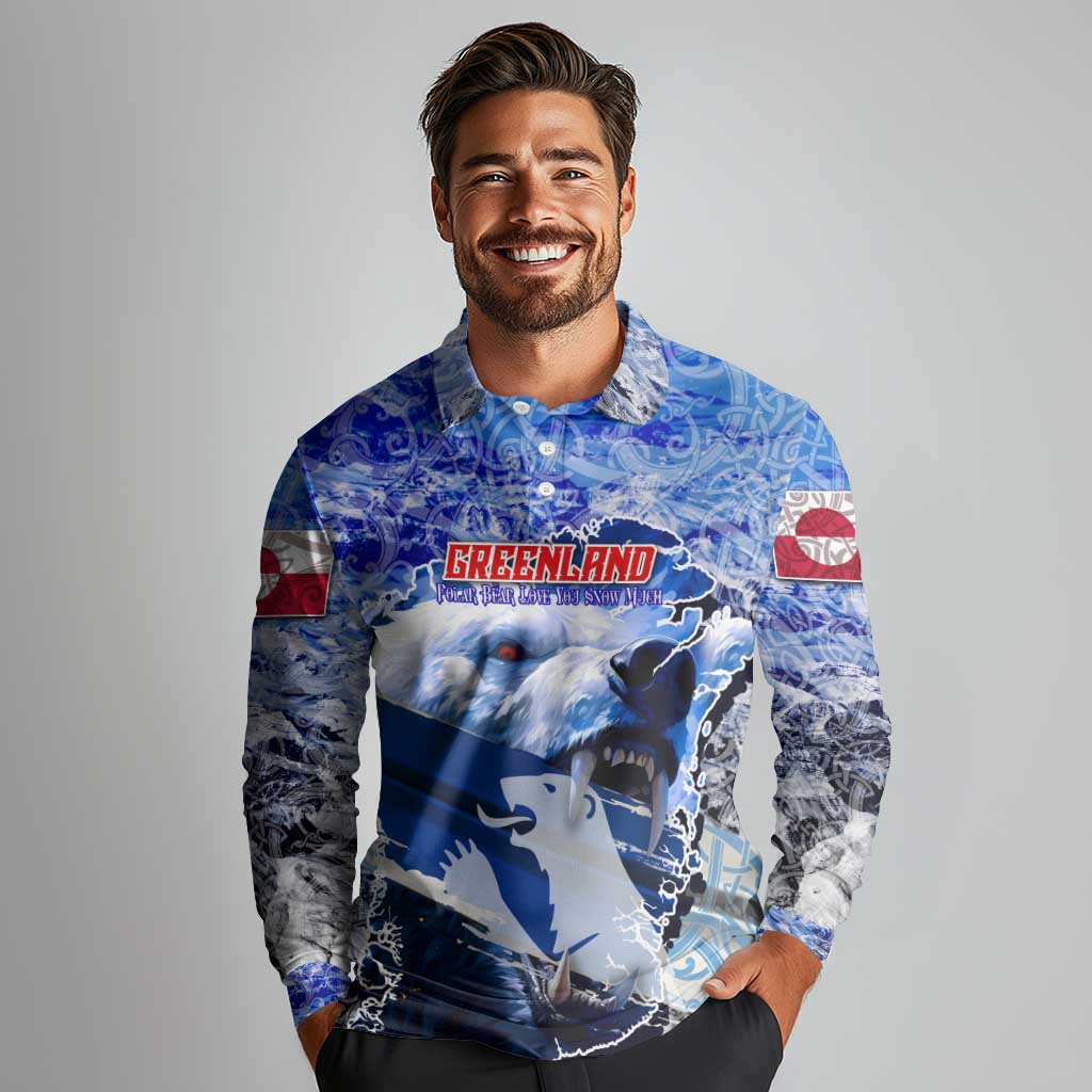 Greenland Long Sleeve Polo Shirt Polar Bear Power You Snow Much