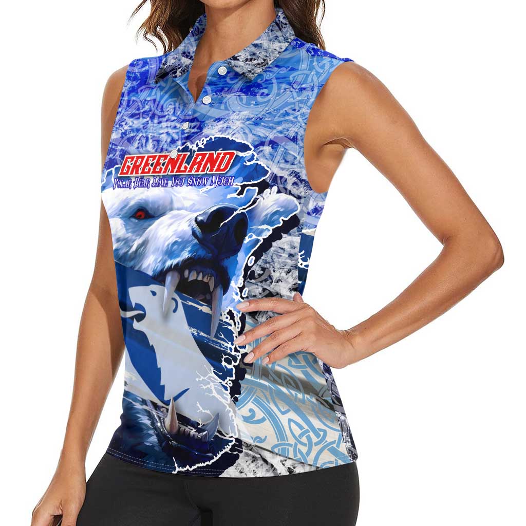 Greenland Women Sleeveless Polo Shirt Polar Bear Power You Snow Much