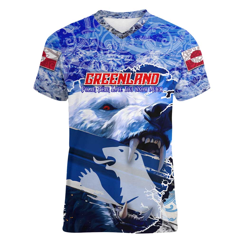 Greenland Women V-Neck T-Shirt Polar Bear Power You Snow Much