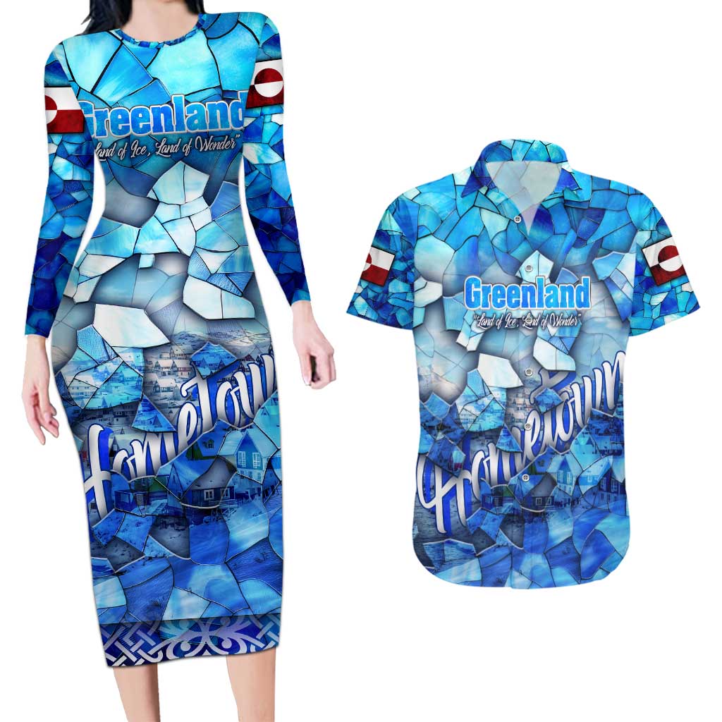 Greenland Hometown Couples Matching Long Sleeve Bodycon Dress and Hawaiian Shirt Land of Ice Land of Wonder Land of Heart