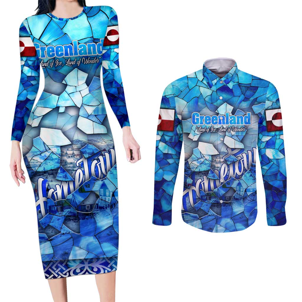 Greenland Hometown Couples Matching Long Sleeve Bodycon Dress and Long Sleeve Button Shirt Land of Ice Land of Wonder Land of Heart
