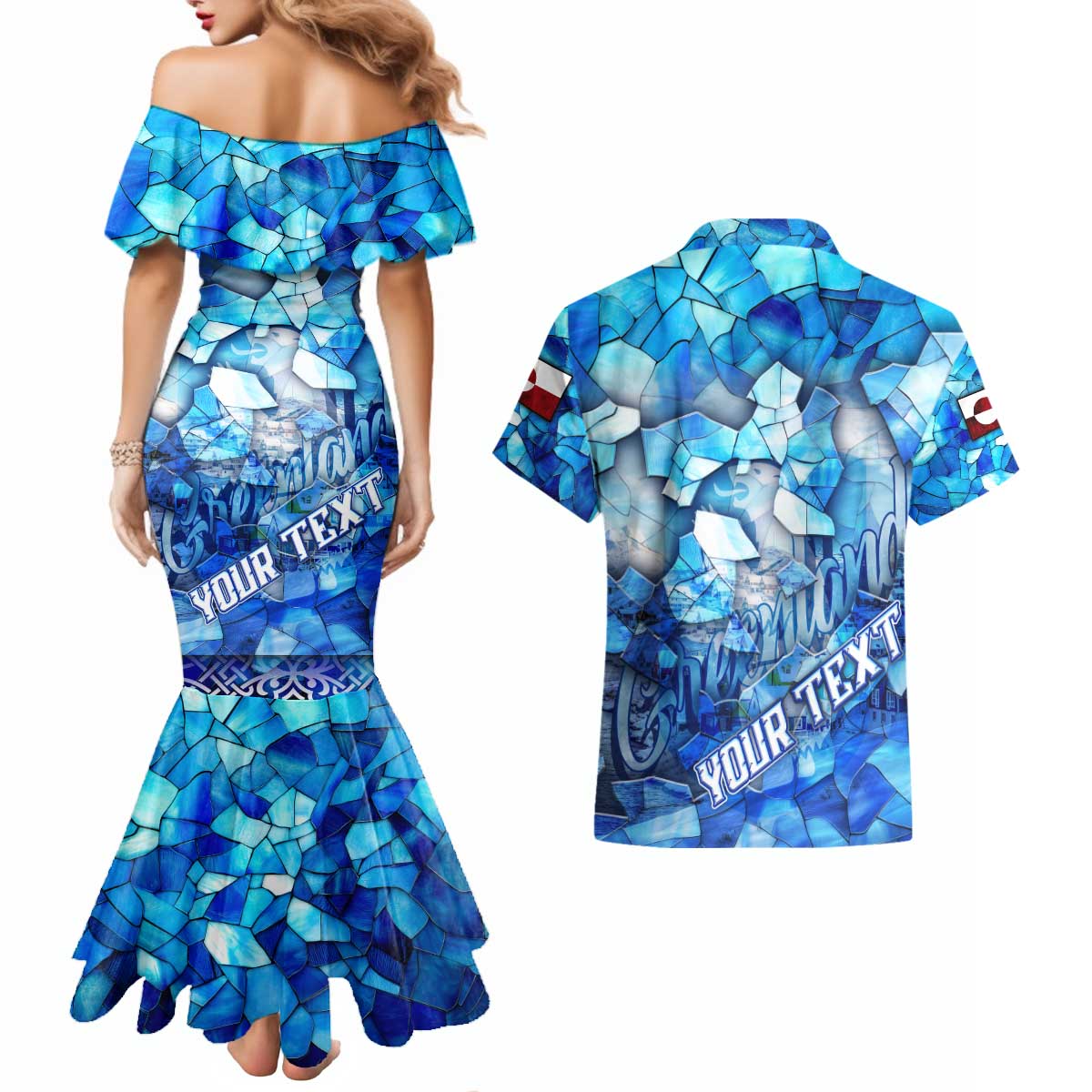 Greenland Hometown Couples Matching Mermaid Dress and Hawaiian Shirt Land of Ice Land of Wonder Land of Heart