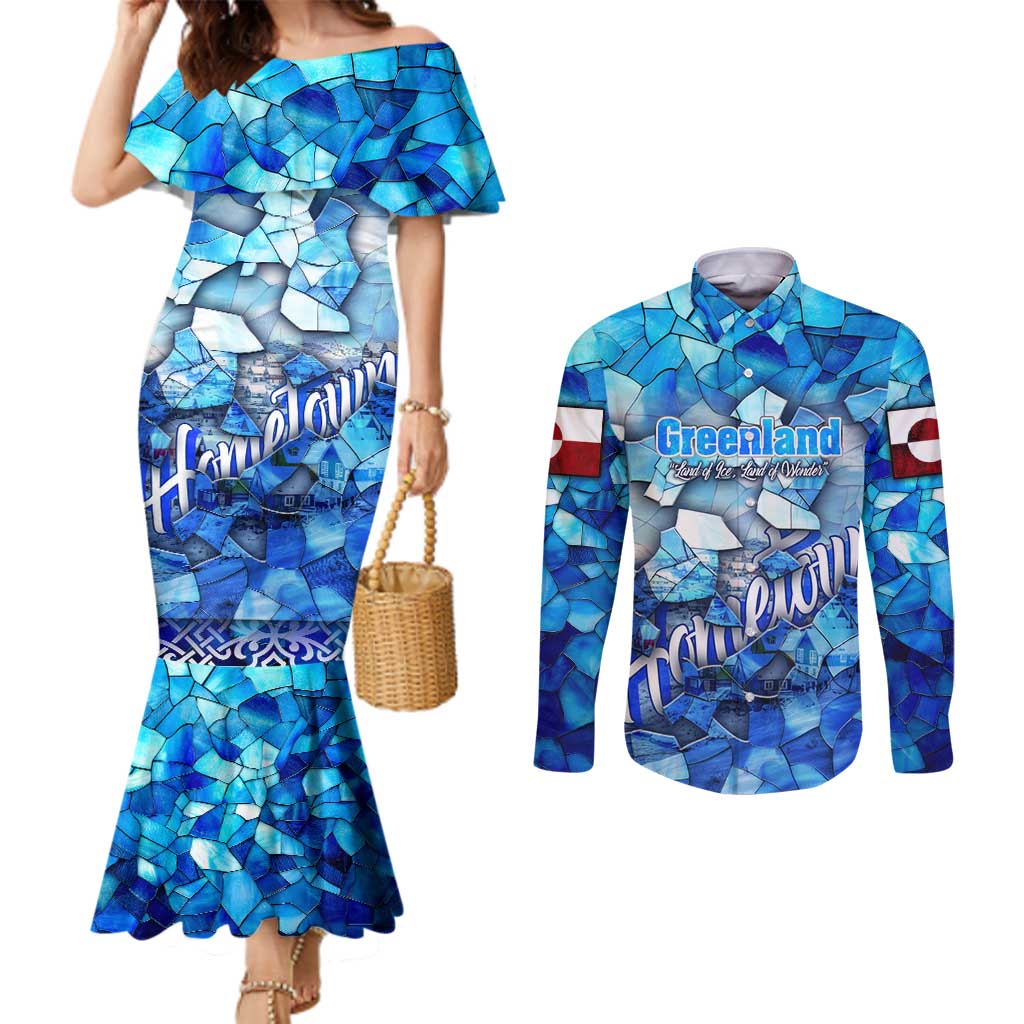 Greenland Hometown Couples Matching Mermaid Dress and Long Sleeve Button Shirt Land of Ice Land of Wonder Land of Heart
