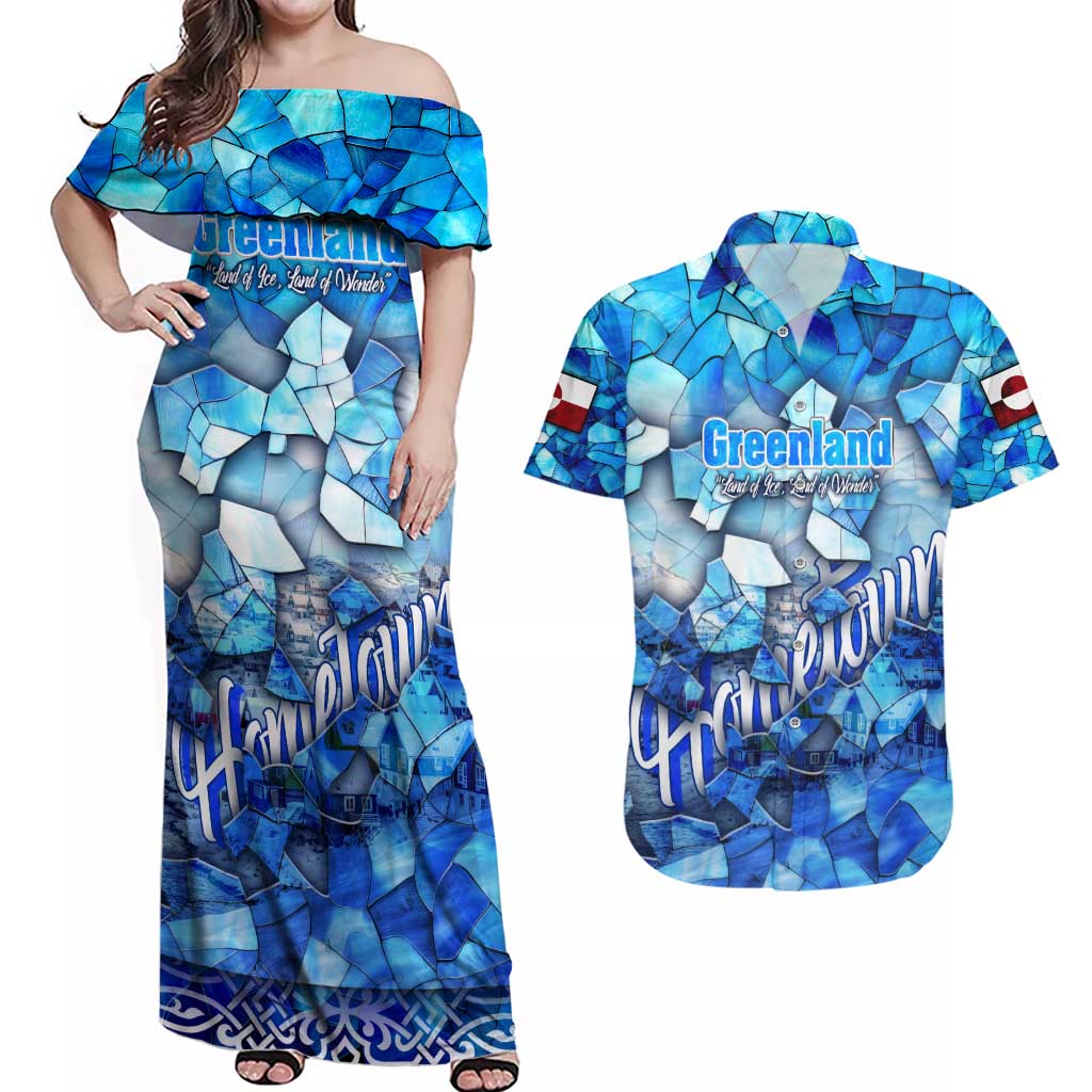 Greenland Hometown Couples Matching Off Shoulder Maxi Dress and Hawaiian Shirt Land of Ice Land of Wonder Land of Heart