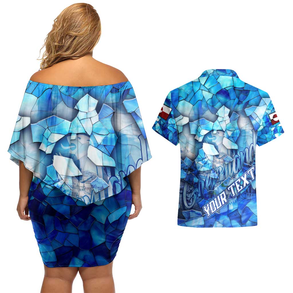 Greenland Hometown Couples Matching Off Shoulder Short Dress and Hawaiian Shirt Land of Ice Land of Wonder Land of Heart