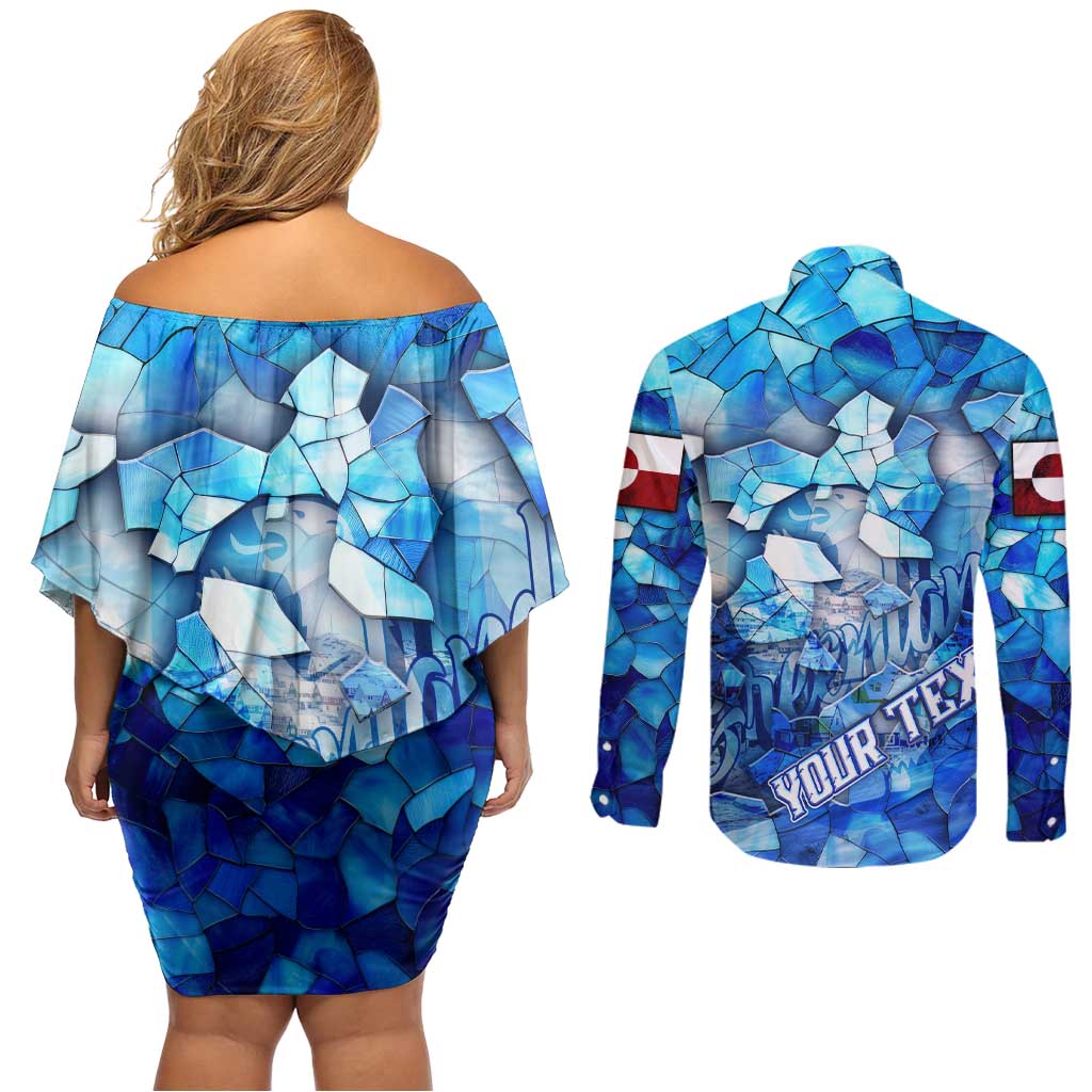 Greenland Hometown Couples Matching Off Shoulder Short Dress and Long Sleeve Button Shirt Land of Ice Land of Wonder Land of Heart