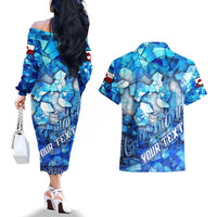Greenland Hometown Couples Matching Off The Shoulder Long Sleeve Dress and Hawaiian Shirt Land of Ice Land of Wonder Land of Heart