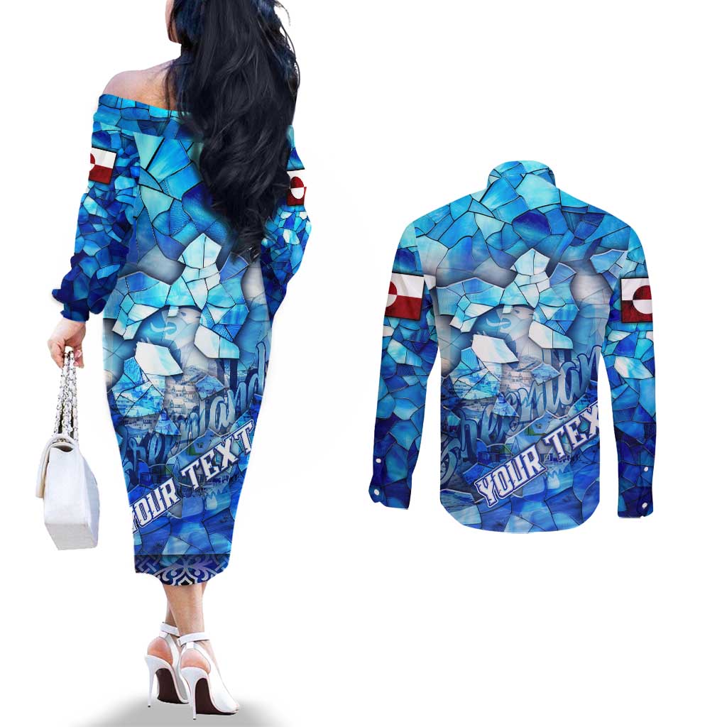 Greenland Hometown Couples Matching Off The Shoulder Long Sleeve Dress and Long Sleeve Button Shirt Land of Ice Land of Wonder Land of Heart
