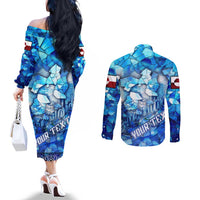 Greenland Hometown Couples Matching Off The Shoulder Long Sleeve Dress and Long Sleeve Button Shirt Land of Ice Land of Wonder Land of Heart