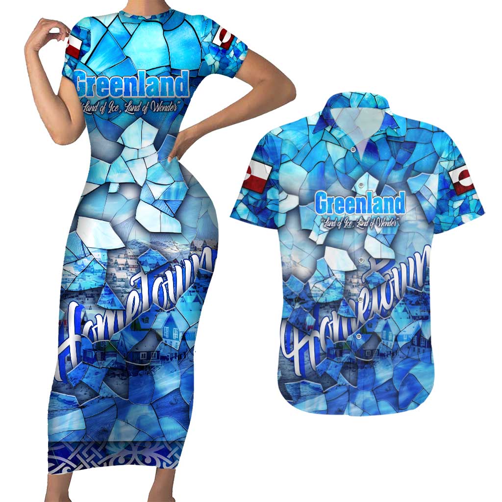 Greenland Hometown Couples Matching Short Sleeve Bodycon Dress and Hawaiian Shirt Land of Ice Land of Wonder Land of Heart