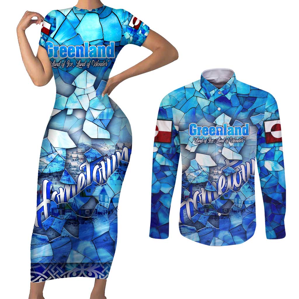 Greenland Hometown Couples Matching Short Sleeve Bodycon Dress and Long Sleeve Button Shirt Land of Ice Land of Wonder Land of Heart