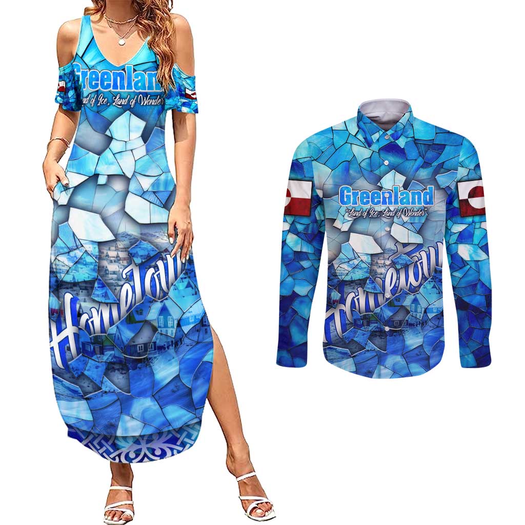 Greenland Hometown Couples Matching Summer Maxi Dress and Long Sleeve Button Shirt Land of Ice Land of Wonder Land of Heart