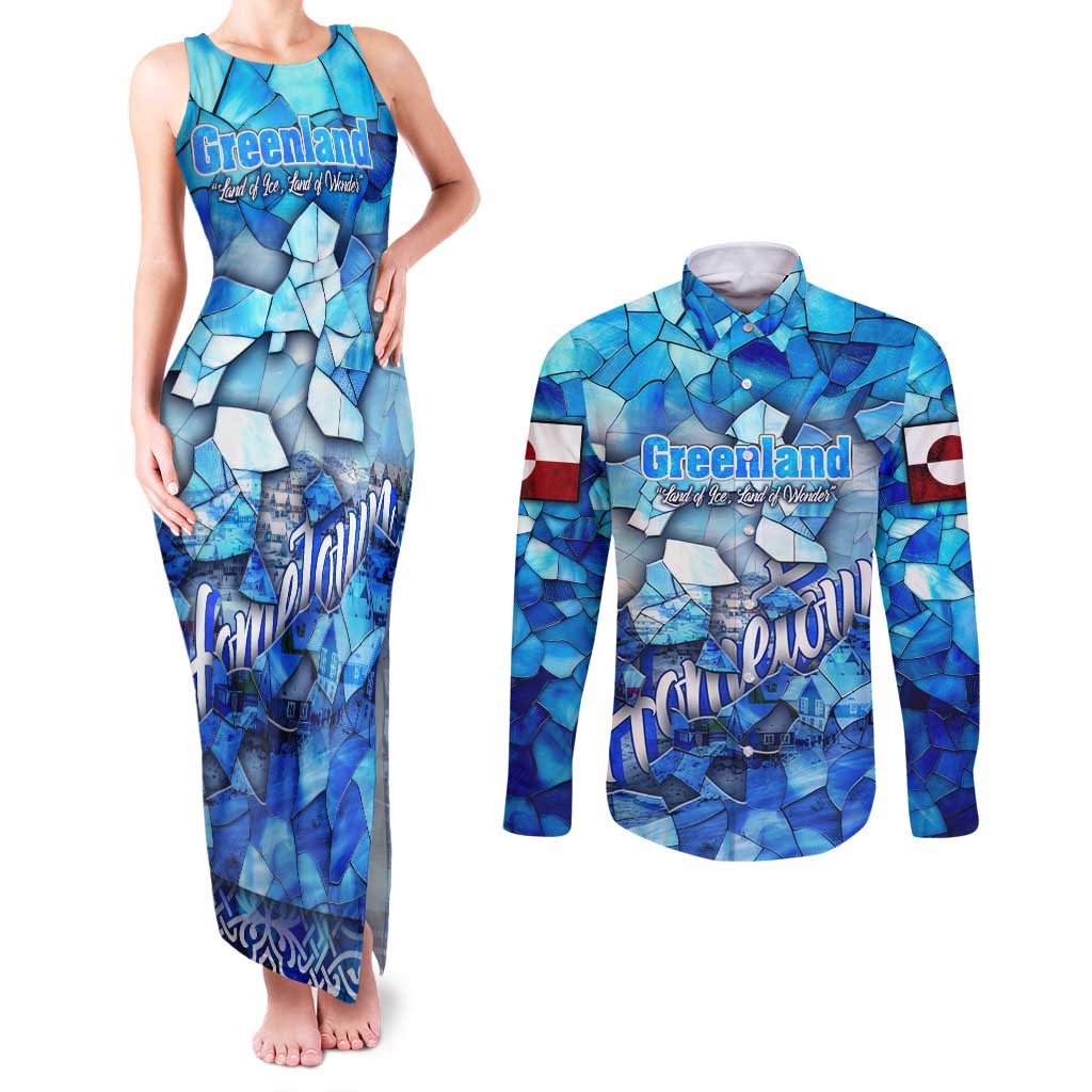 Greenland Hometown Couples Matching Tank Maxi Dress and Long Sleeve Button Shirt Land of Ice Land of Wonder Land of Heart