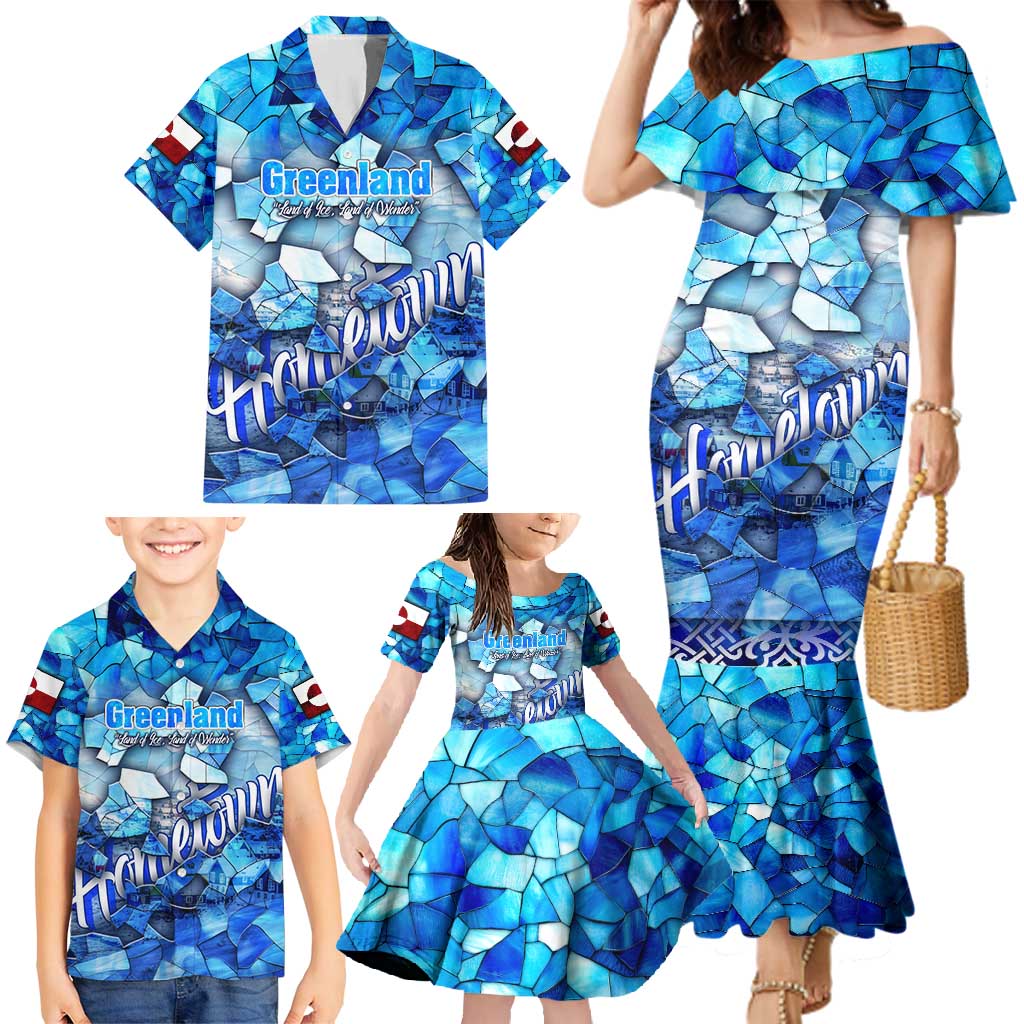Greenland Hometown Family Matching Mermaid Dress and Hawaiian Shirt Land of Ice Land of Wonder Land of Heart